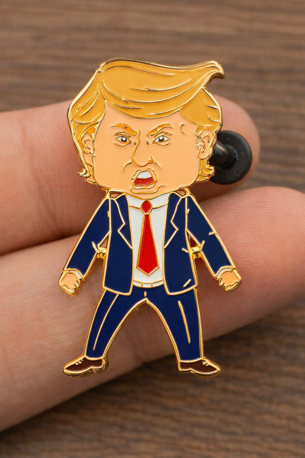Happy Trump Lapel Pin - Gold President Trump Cartoon Collectable Pin