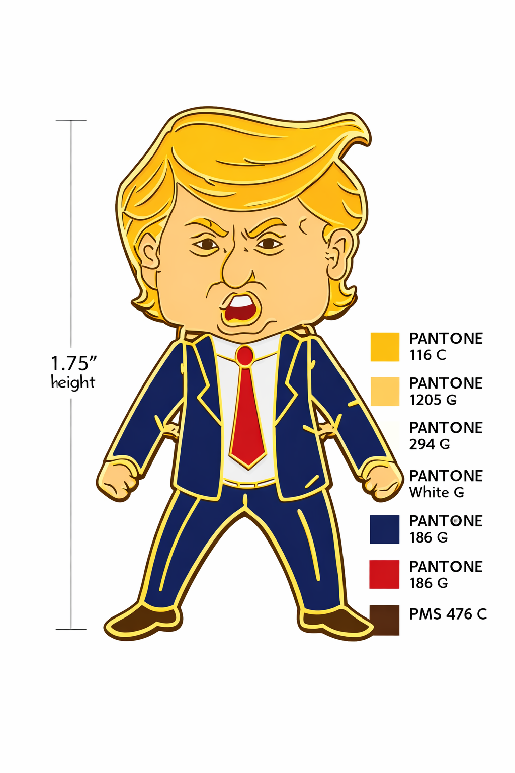 Happy Trump Lapel Pin - Gold President Trump Cartoon Collectable Pin