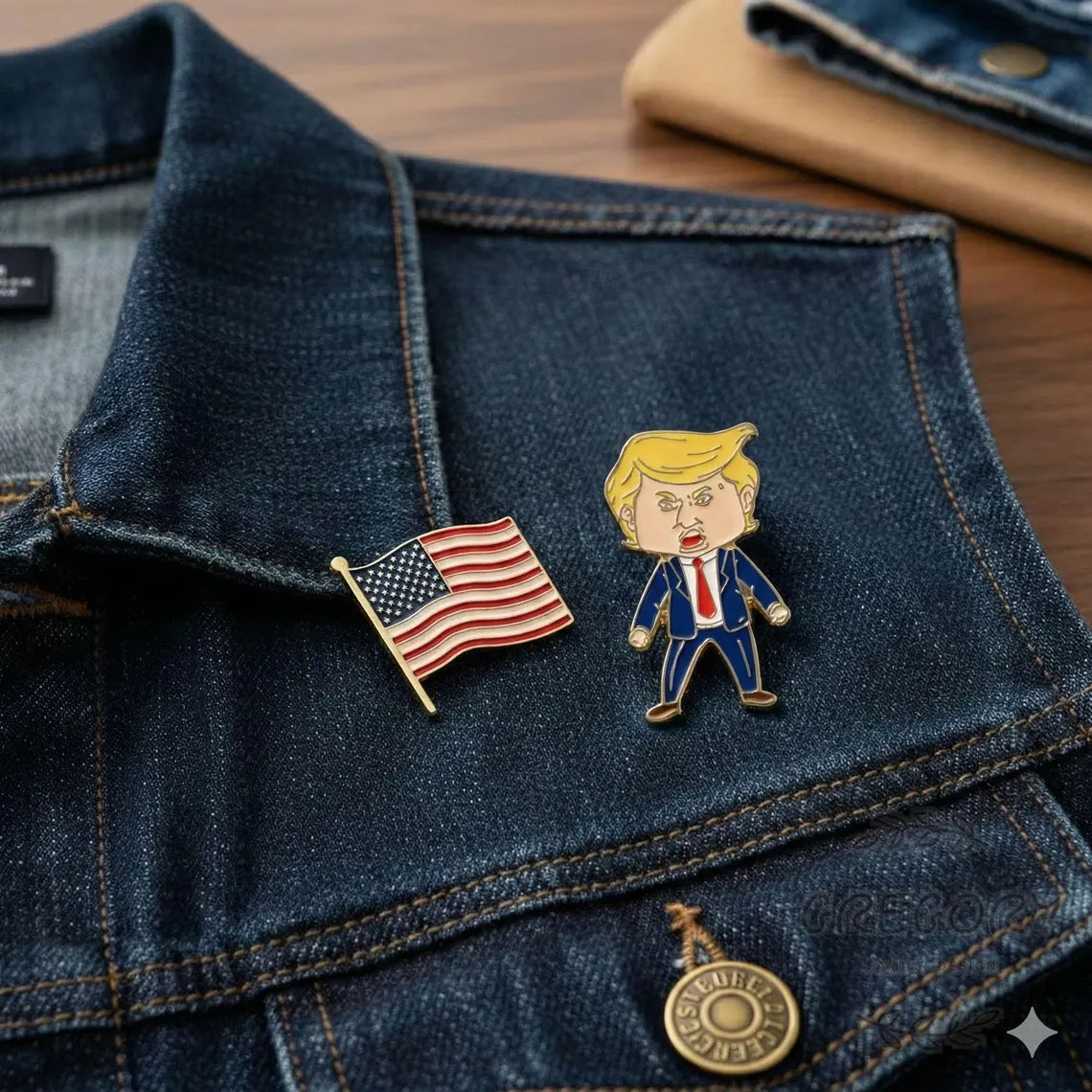 Happy Trump Lapel Pin - Gold President Trump Cartoon Collectable Pin
