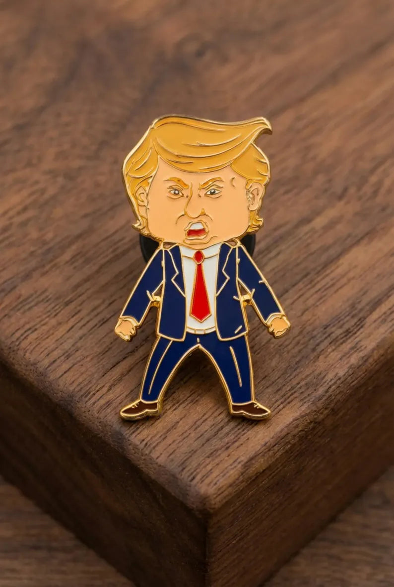 Happy Trump Lapel Pin - Gold President Trump Cartoon Collectable Pin